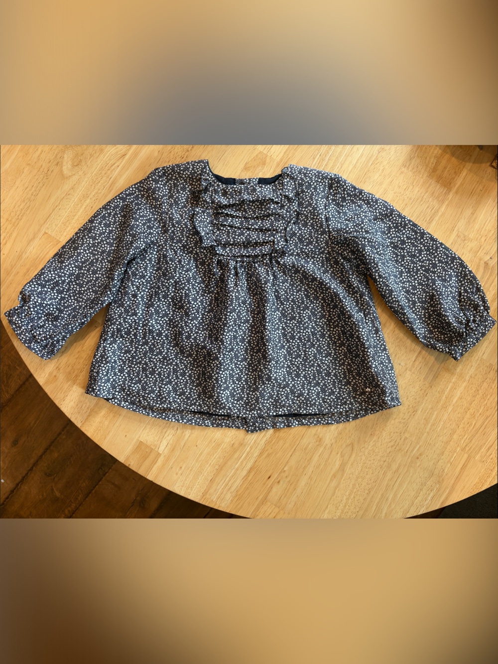 Chloe Navy Blue and White Polka Dot Long Sleeve Blouse size 2